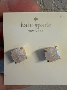 kate spade Gold-Tone Stud Earrings with Pale Pink Druzy
